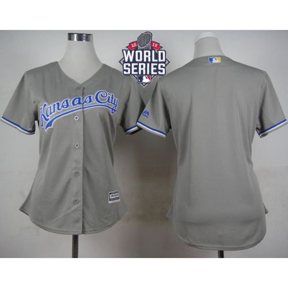 Royals Blank Grey Road W/2015 World Series Patch Women's Stitched MLB Jersey 1