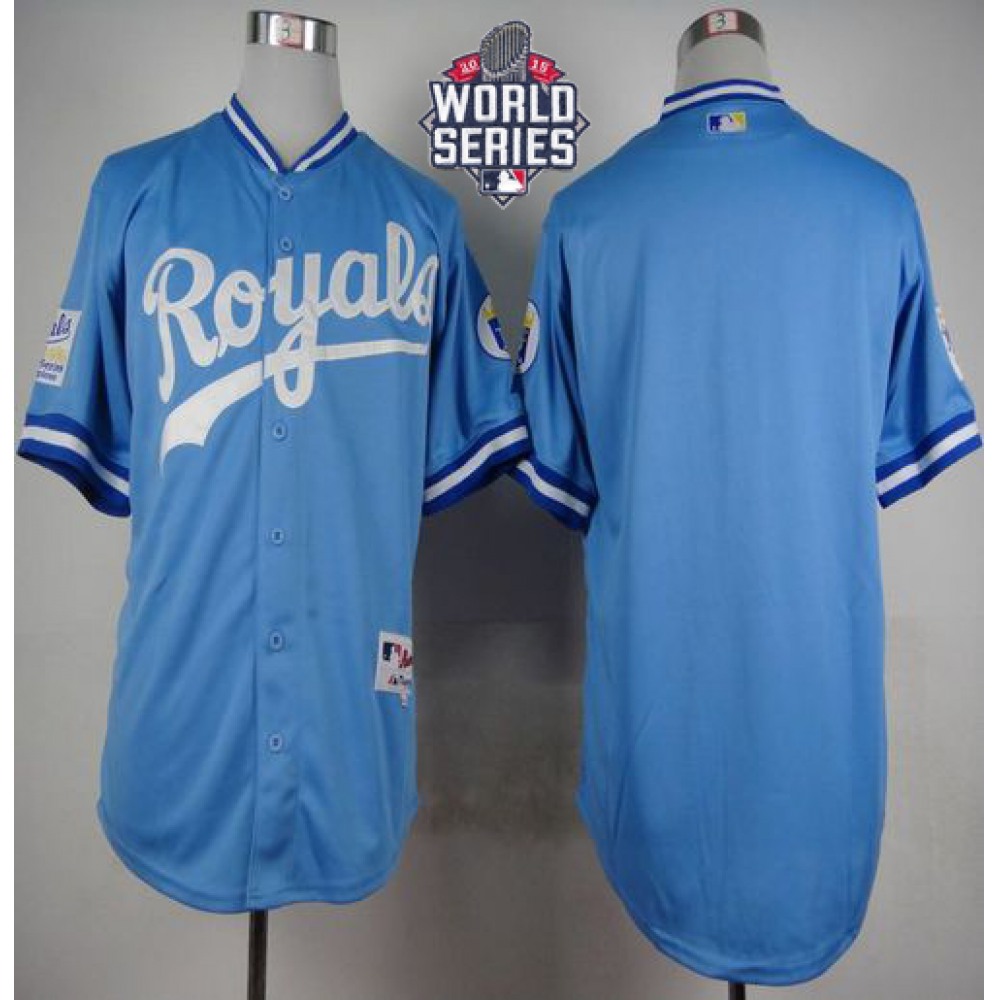 Royals Blank Light Blue 1985 Turn Back The Clock W/2015 World Series Patch Stitched MLB Jersey 1
