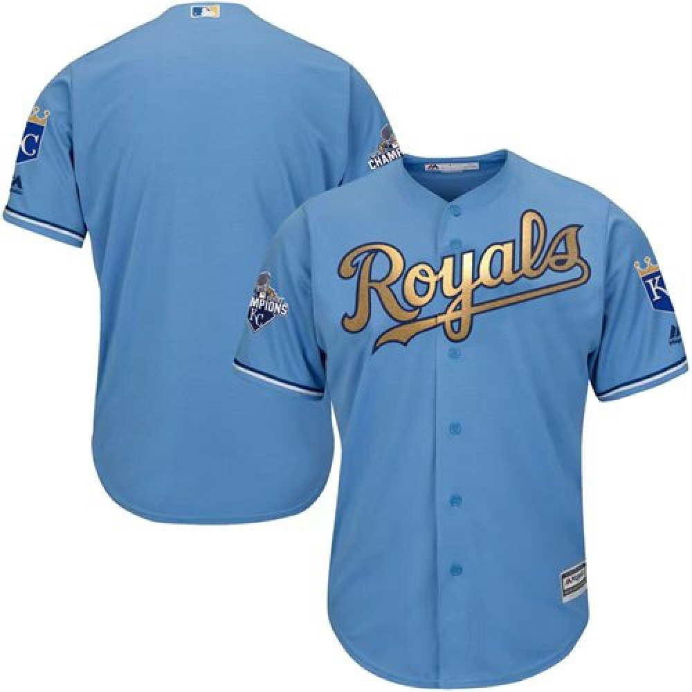 Royals Blank Light Blue 2015 World Series Champions Gold Program Cool Base Stitched Youth MLB Jersey 1