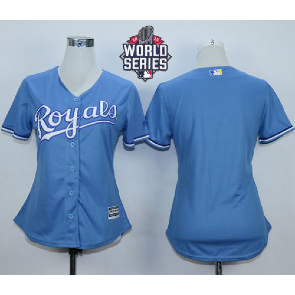 Royals Blank Light Blue Alternate 1 W/2015 World Series Patch Women's Stitched MLB Jersey 1