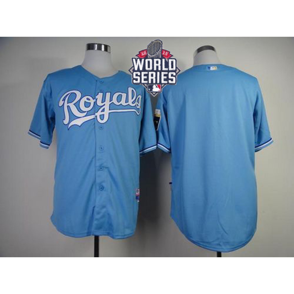 Royals Blank Light Blue Cool Base W/2015 World Series Patch Stitched MLB Jersey 1