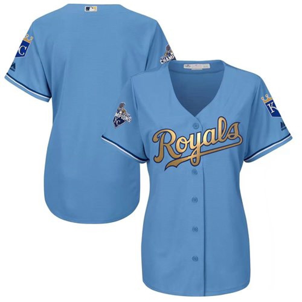 Royals Blank Light Blue Women's 2015 World Series Champions Gold Program Cool Base Stitched MLB Jersey 1