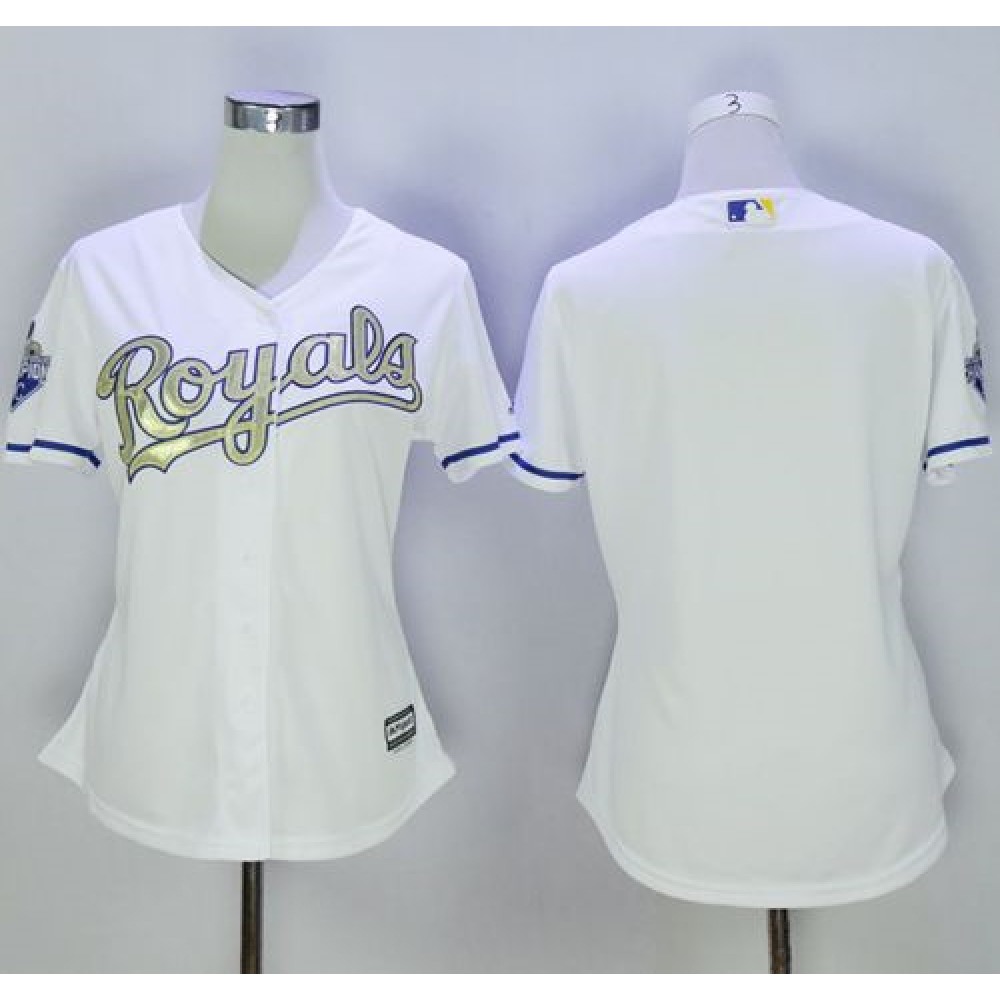 Royals Blank White Women's 2015 World Series Champions Gold Program Cool Base Stitched MLB Jersey 1