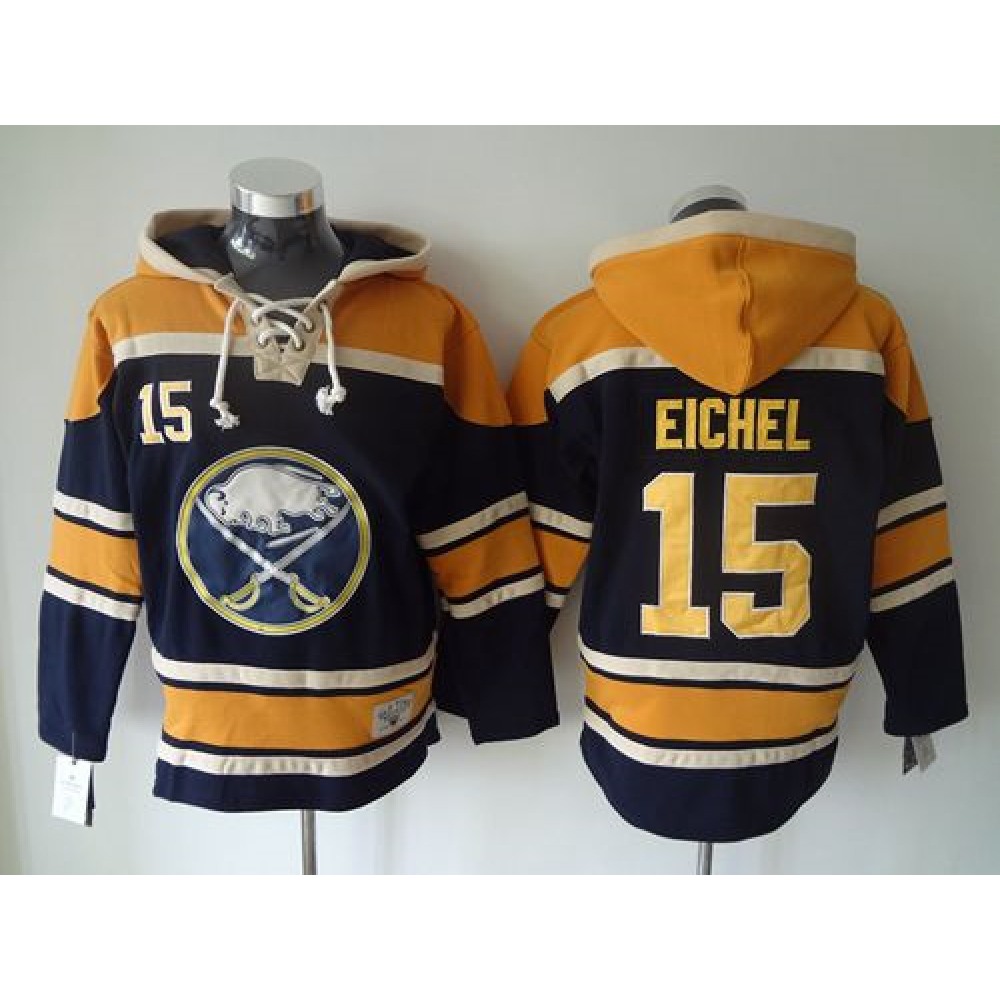 Sabres #15 Jack Eichel Navy Blue Sawyer Hooded Sweatshirt Stitched NHL Jersey 1