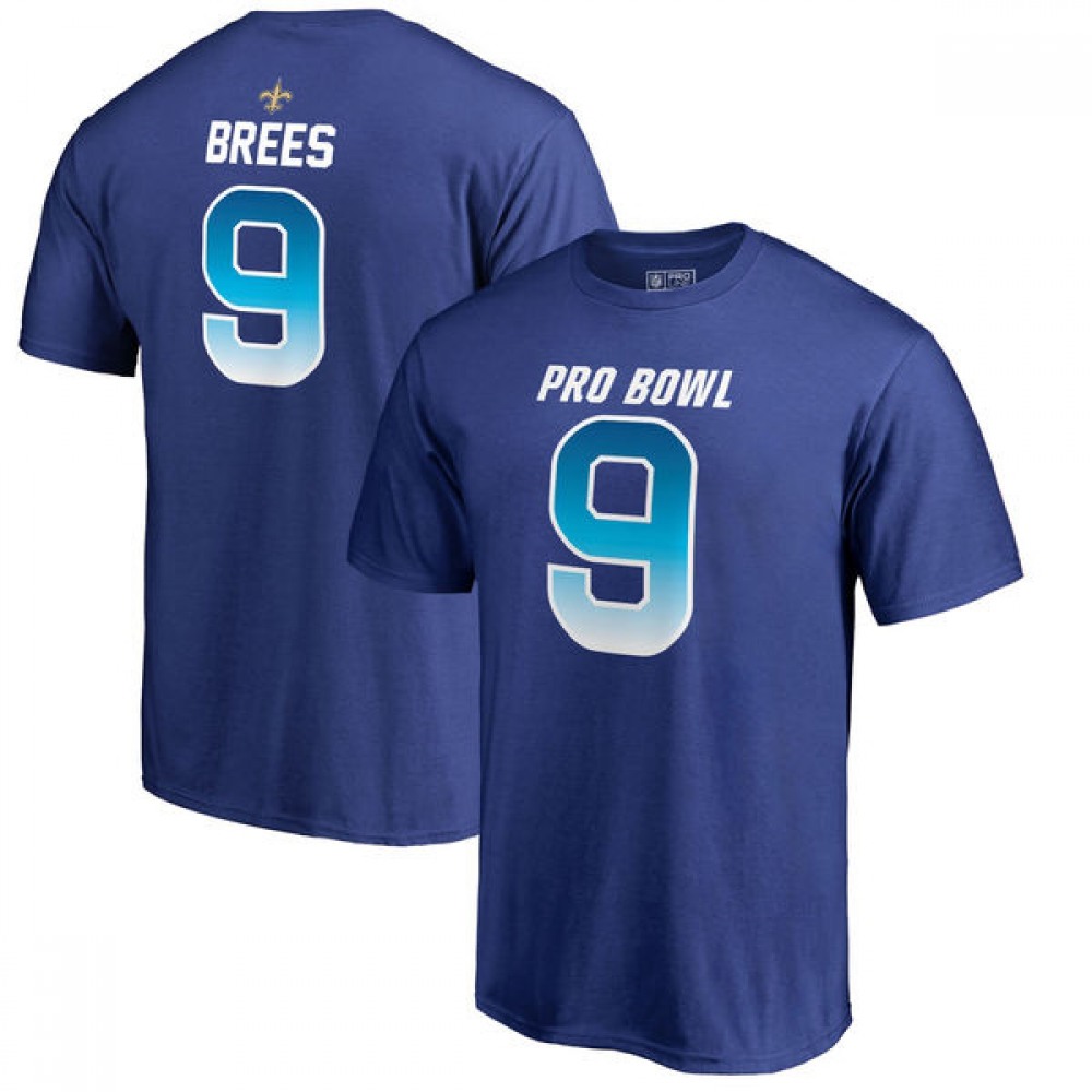 Saints #9 Drew Brees AFC Pro Line 2018 NFL Pro Bowl Royal T-Shirt 1