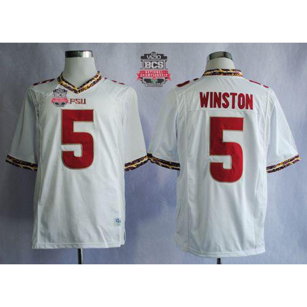 Seminoles #5 Jameis Winston White 2014 BCS Bowl Patch Stitched NCAA Jersey 1