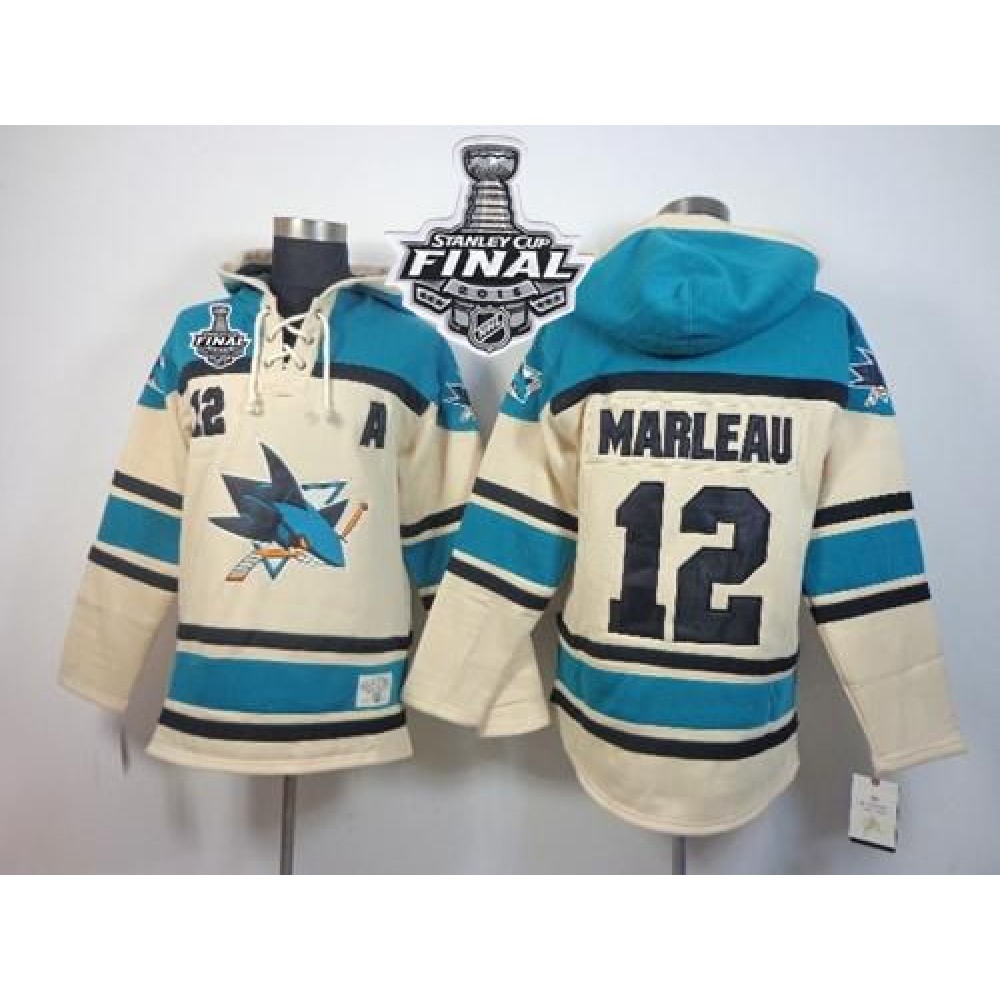 Sharks #12 Patrick Marleau Cream Sawyer Hooded Sweatshirt 2016 Stanley Cup Final Patch Stitched NHL Jersey 1