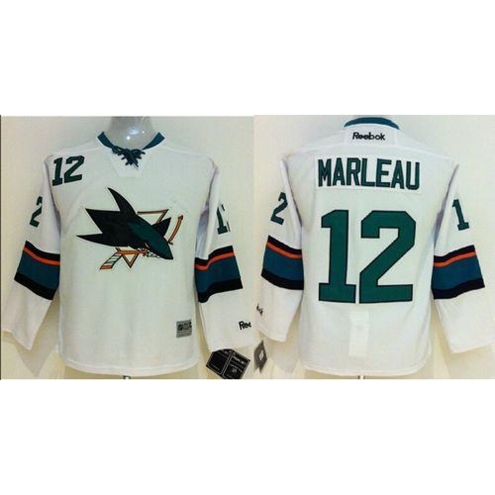 Sharks #12 Patrick Marleau White Stitched Youth NHL Jersey 1