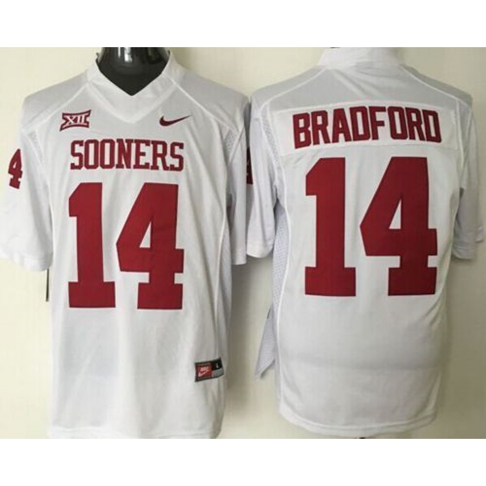 Sooners #14 Sam Bradford White Stitched NCAA Jersey 1