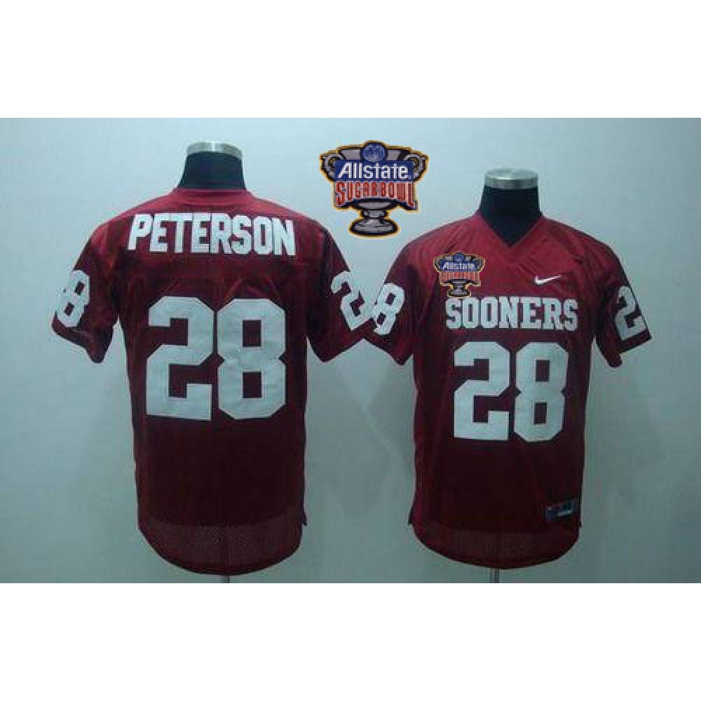 Sooners #28 Adrian Peterson Red 2014 Sugar Bowl Patch Stitched NCAA Jersey 1