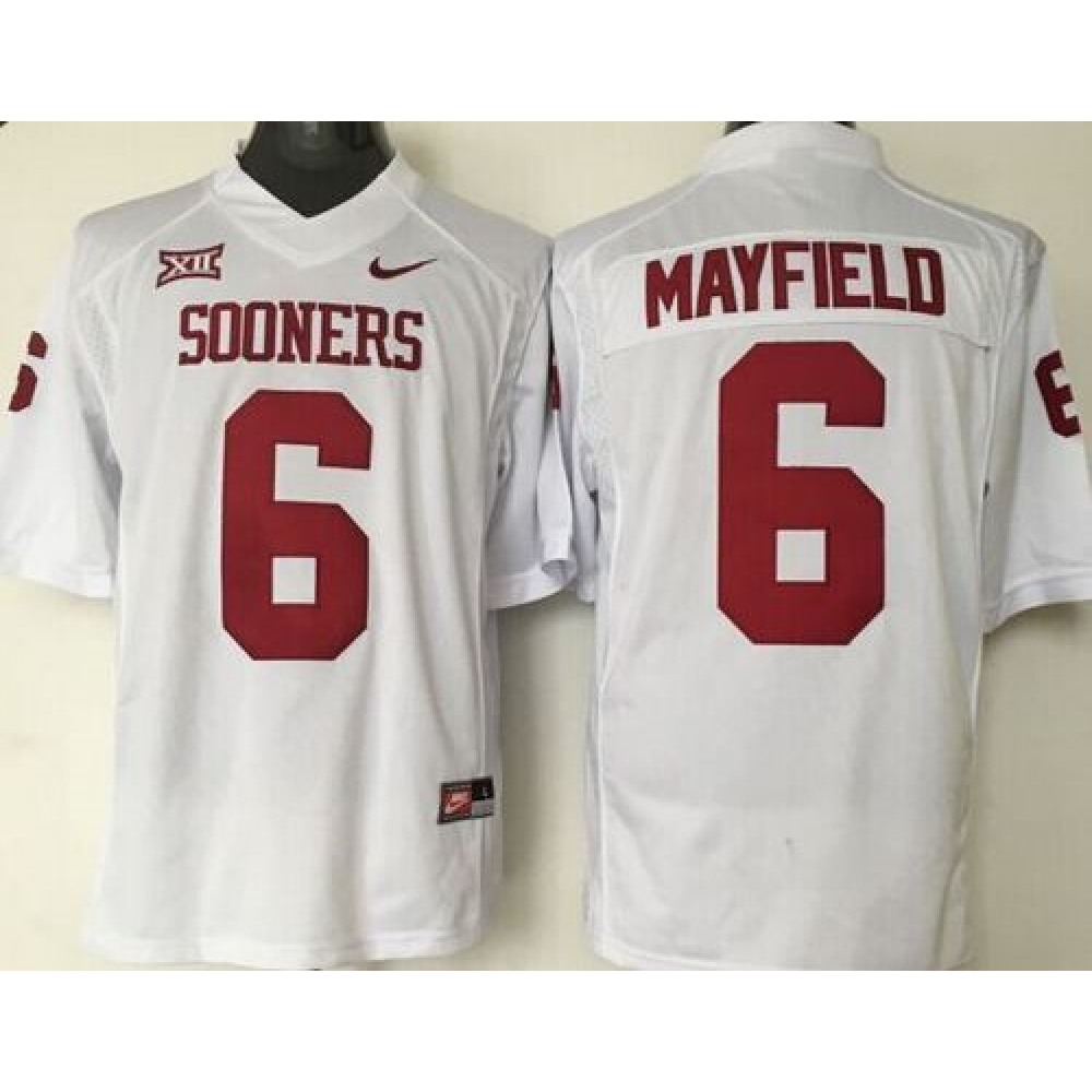Sooners #6 Baker Mayfield White XII Stitched NCAA Jersey 1