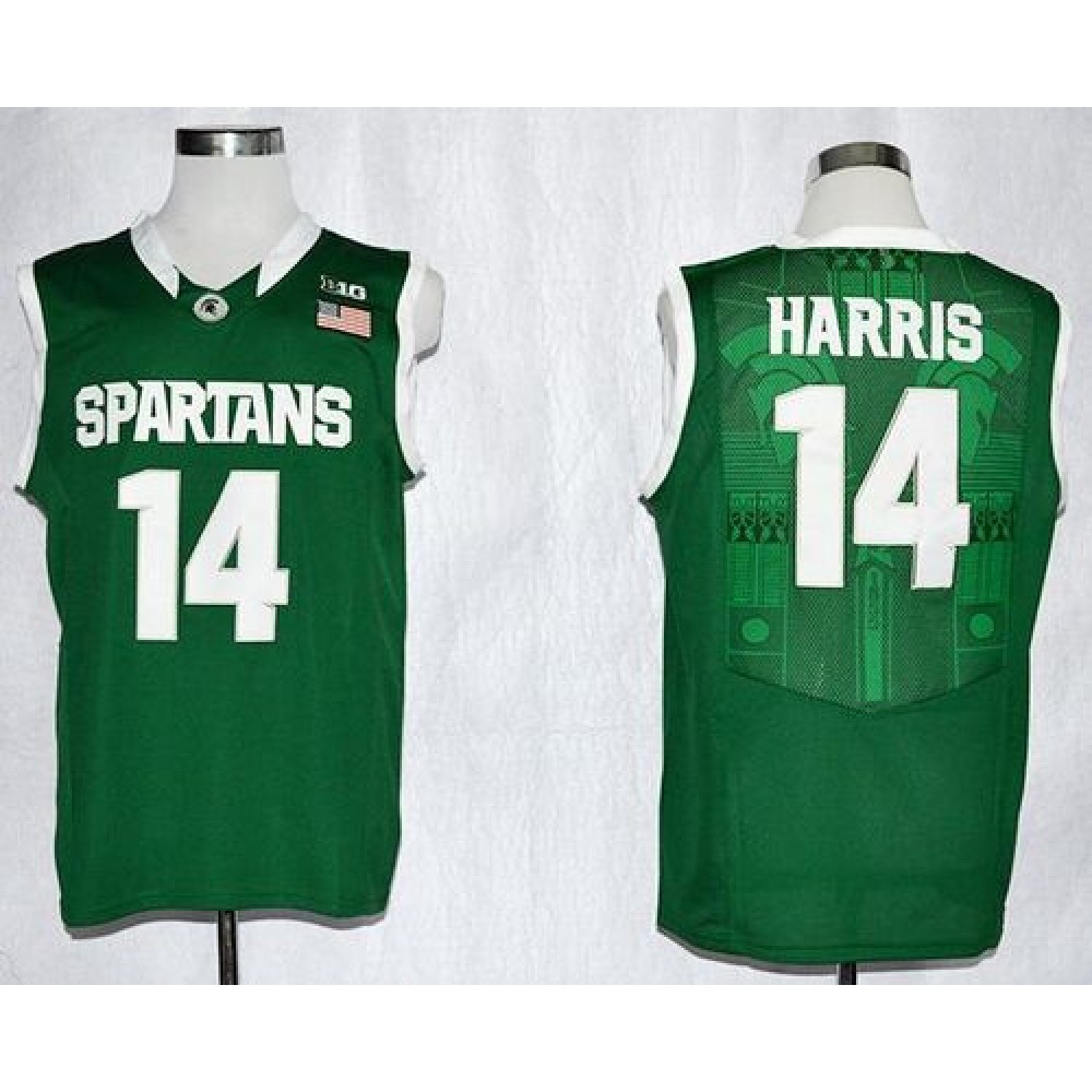 Spartans #14 Gary Harris Green Basketball Stitched NCAA Jersey 1