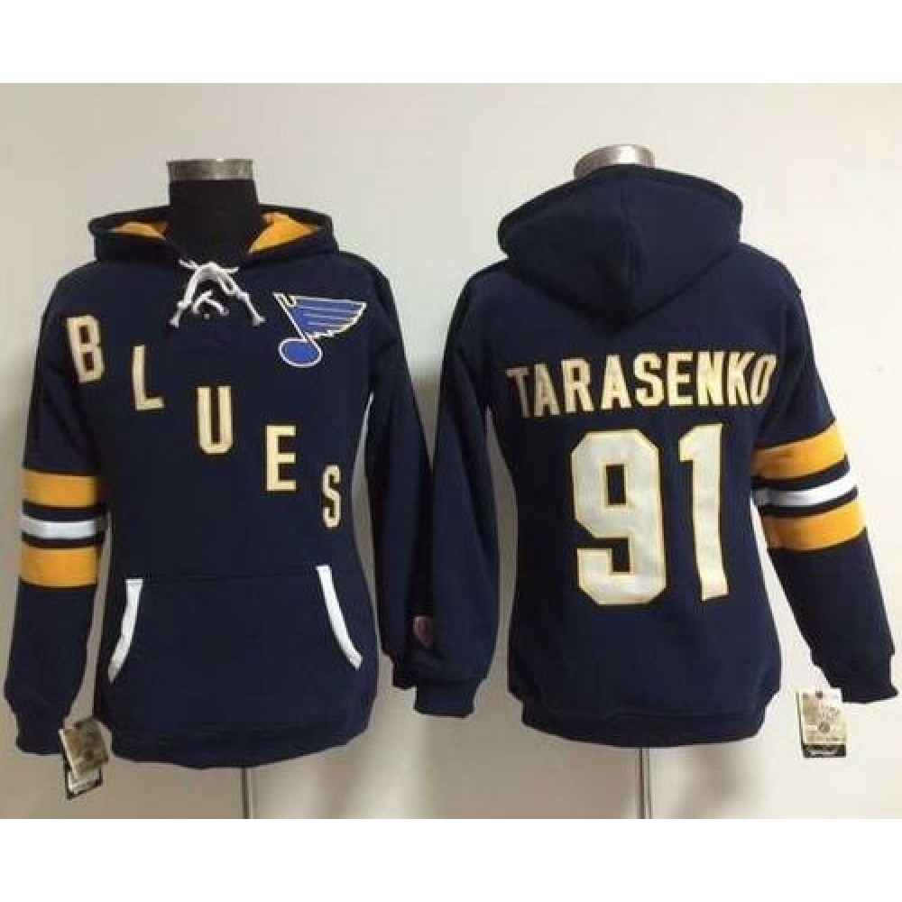 St. Louis Blues #91 Vladimir Tarasenko Navy Blue Women's Old Time Heidi NHL Hoodie 1
