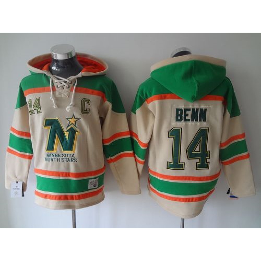 Stars #14 Jamie Benn Cream Sawyer Hooded Sweatshirt Stitched NHL Jersey 1