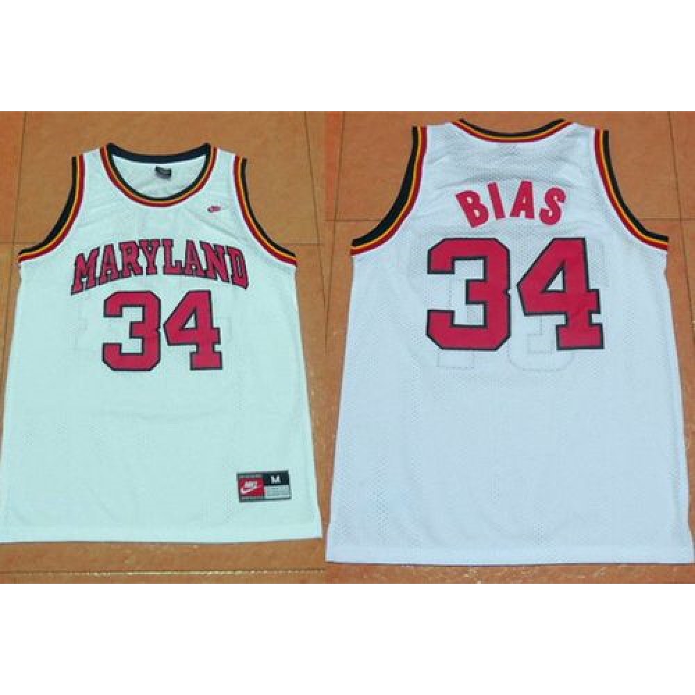 Terrapins #34 Len Bias White Basketball Stitched NCAA Jersey 1