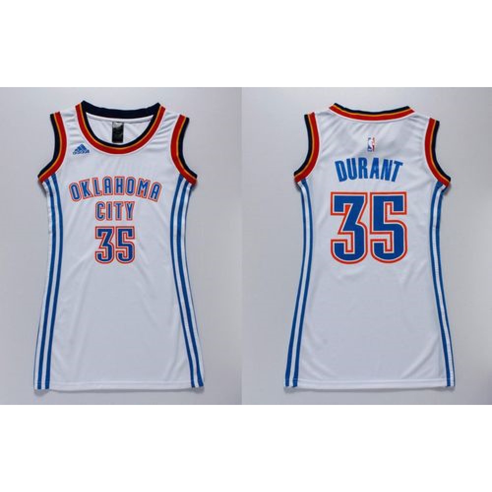 Thunder #35 Kevin Durant White Women's Dress Stitched NBA Jersey 1