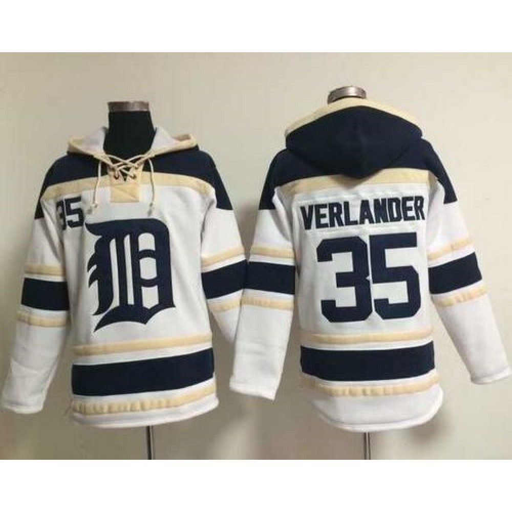 Tigers #35 Justin Verlander White Sawyer Hooded Sweatshirt MLB Hoodie 1
