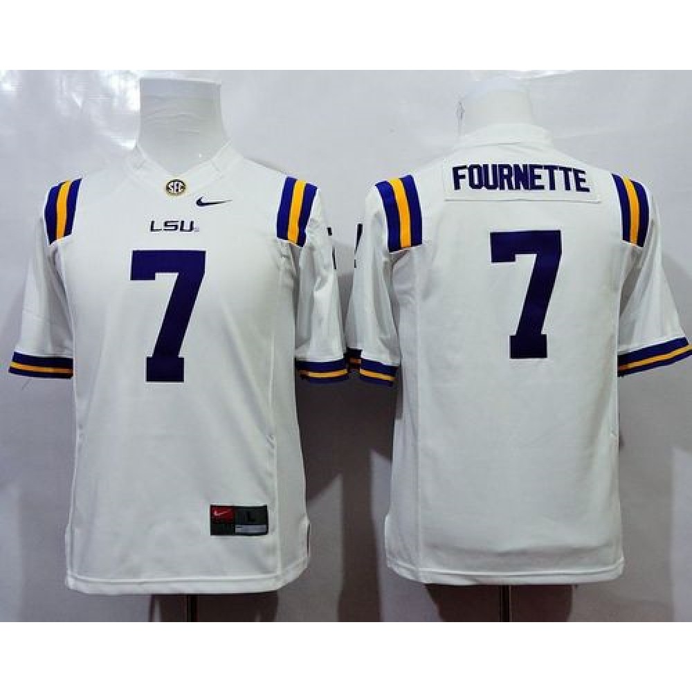 Tigers #7 Leonard Fournette White Stitched Youth NCAA Jersey 1