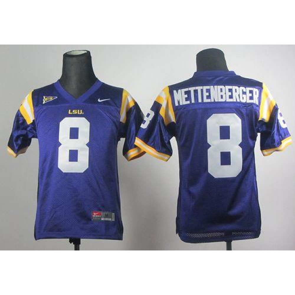 Tigers #8 Zach Mettenberger Purple Stitched Youth NCAA Jersey 1