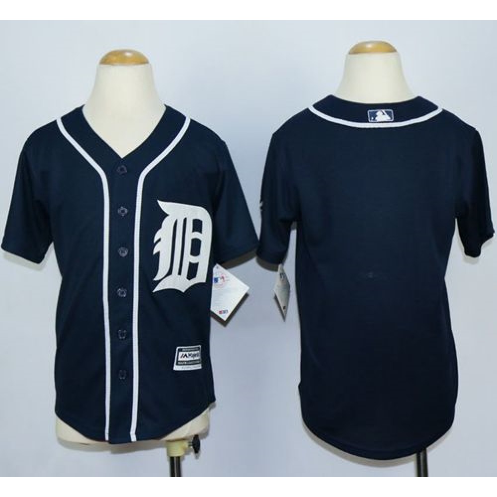 Tigers Blank Navy Blue Cool Base Stitched Youth MLB Jersey 1