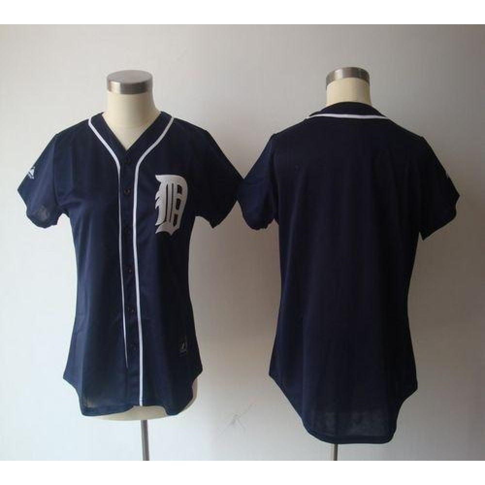Tigers Blank Navy Blue Women's Fashion Stitched MLB Jersey 1