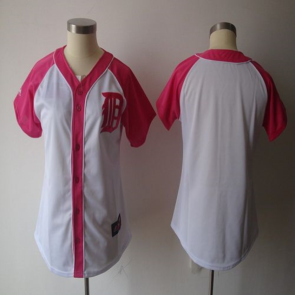 Tigers Blank White/Pink Women's Splash Fashion Stitched MLB Jersey 1