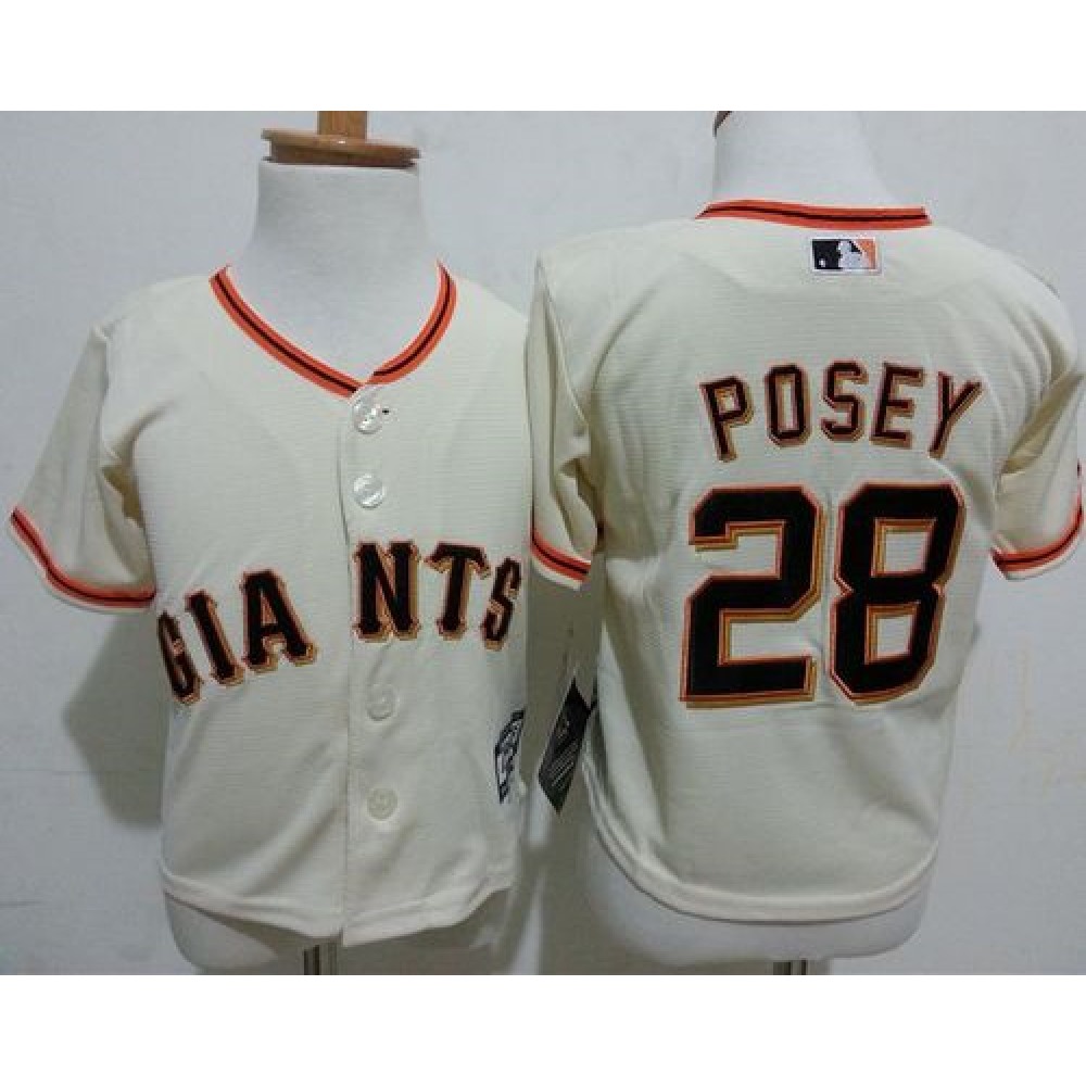 Toddler Giants #28 Buster Posey Cream Stitched MLB Jersey 1