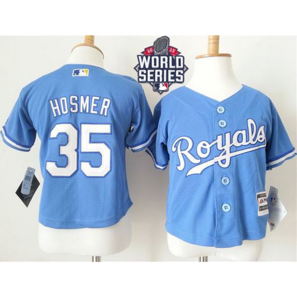 Toddler Royals #35 Eric Hosmer Light Blue Alternate 1 Cool Base W/2015 World Series Patch Stitched MLB Jersey 1