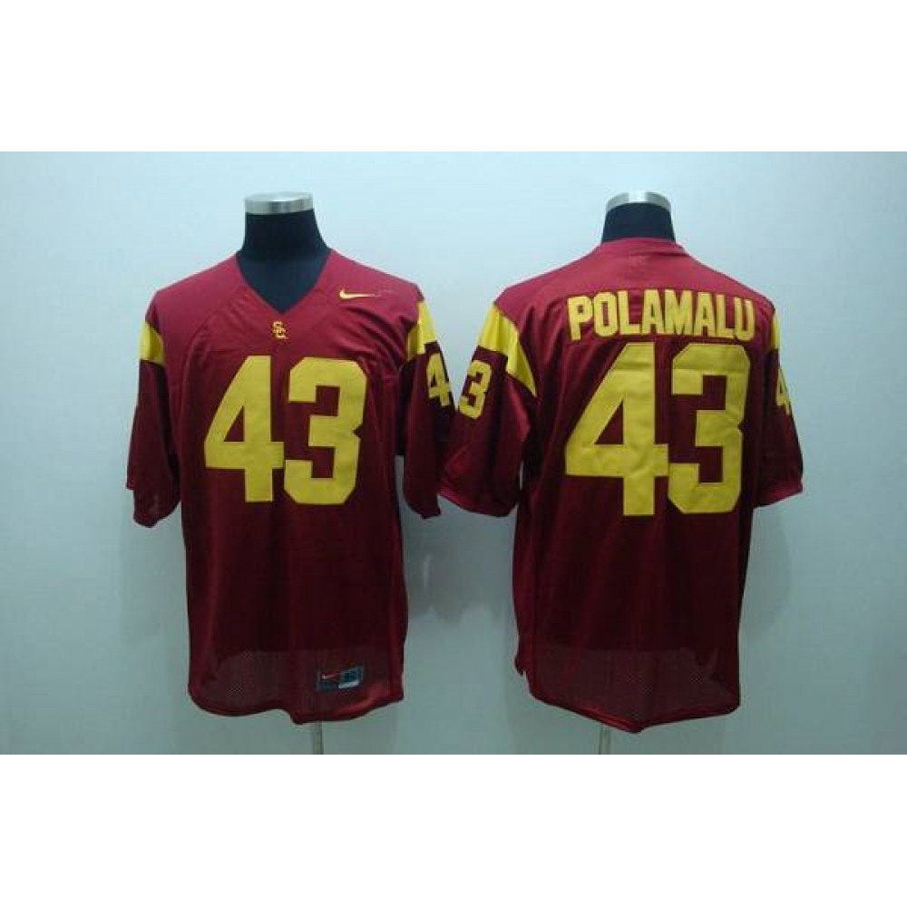 Trojans #43 Troy Polamalu Red Stitched NCAA Jersey 1