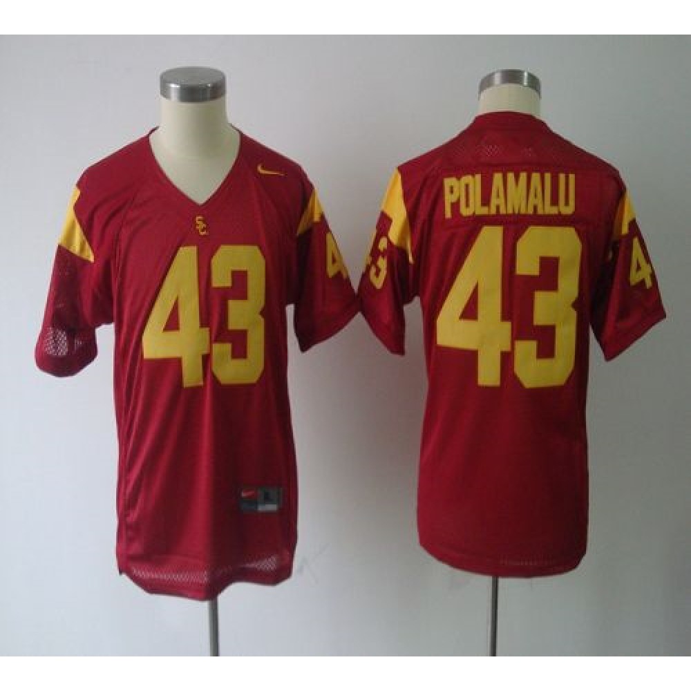 Trojans #43 Troy Polamalu Red Stitched Youth NCAA Jersey 1