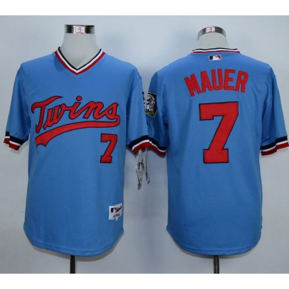 Twins #7 Joe Mauer Light Blue 1984 Turn Back The Clock Stitched MLB Jersey 1