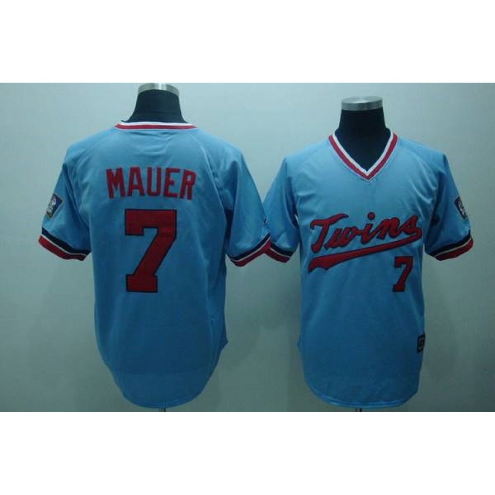 Twins #7 Joe Mauer Light Blue Cooperstown Throwback Stitched MLB Jersey 1