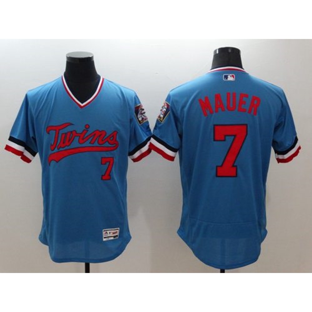 Twins #7 Joe Mauer Light Blue Flexbase Authentic Collection Cooperstown Stitched MLB Jersey 1
