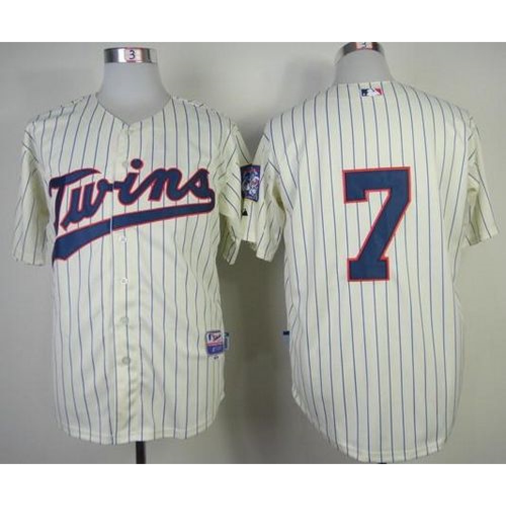 Twins #7 Joe Mauer Stitched Cream MLB Jersey 1