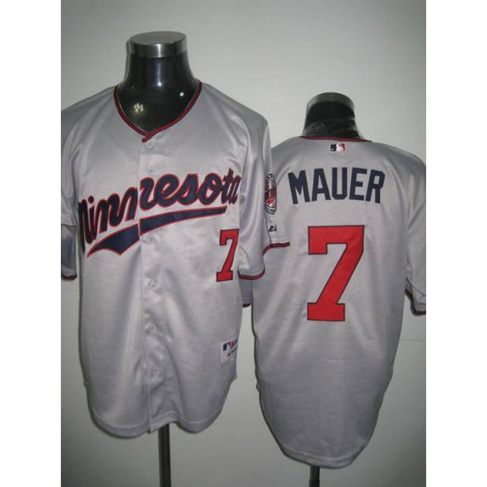 Twins #7 Joe Mauer Stitched Grey MLB Jersey 1