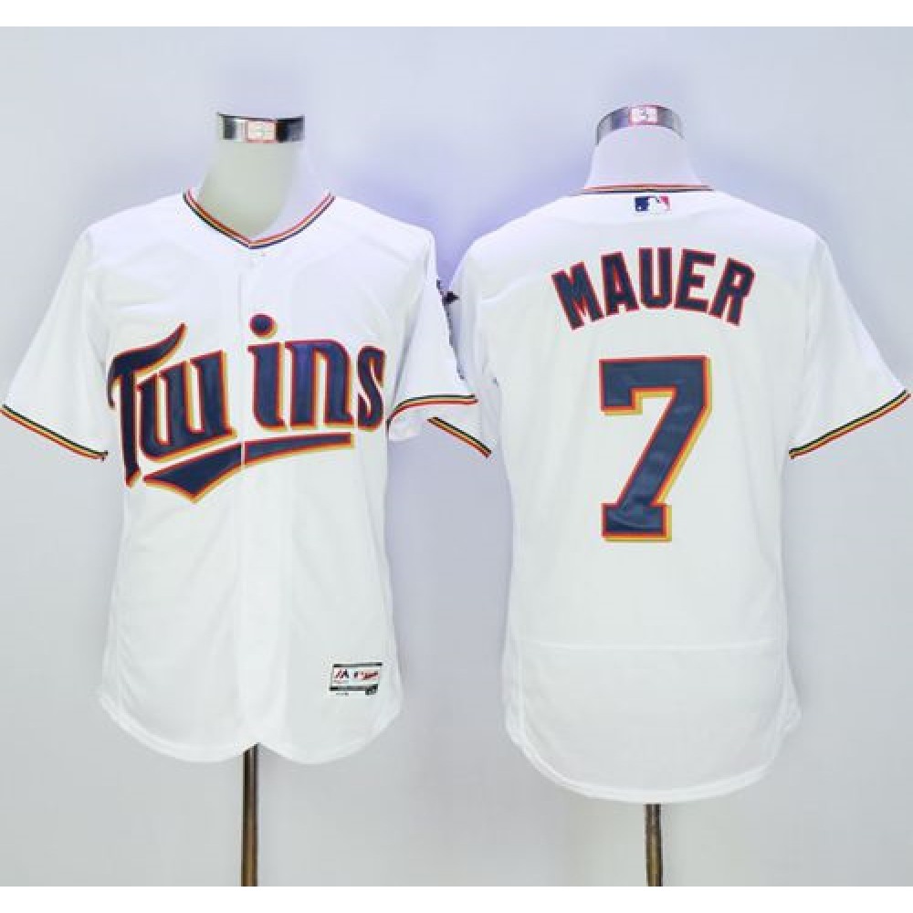 Twins #7 Joe Mauer White Flexbase Authentic Collection Stitched MLB Jersey 1