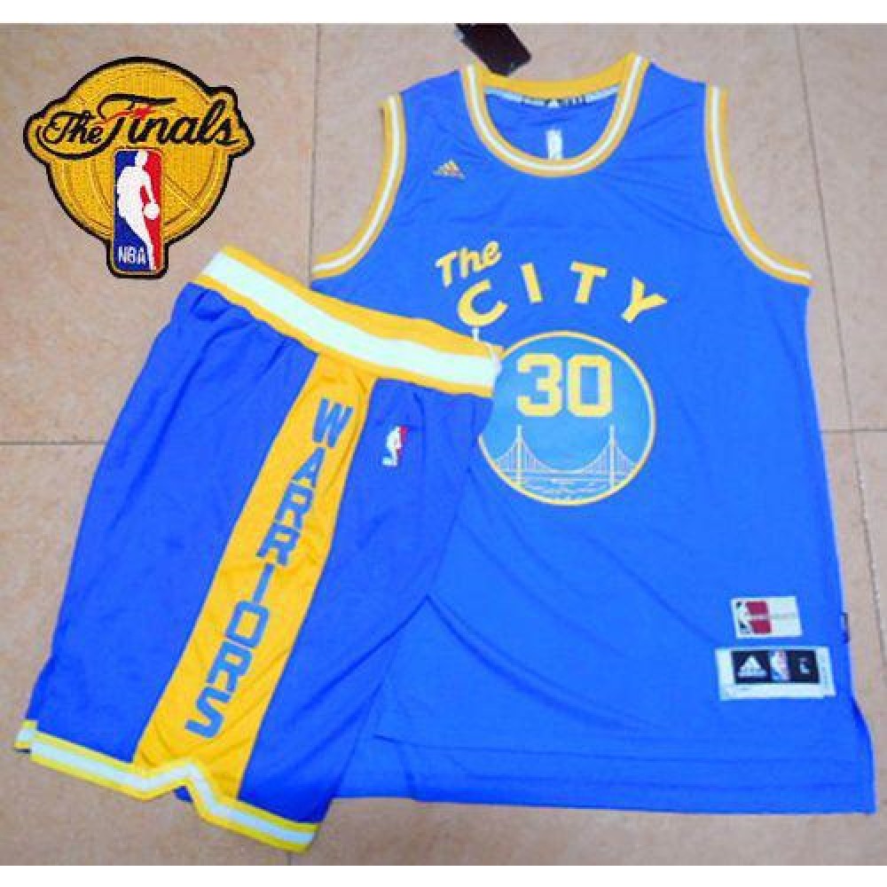 Warriors #30 Stephen Curry Blue Throwback The City A Set The Finals Patch Stitched NBA Jersey 1