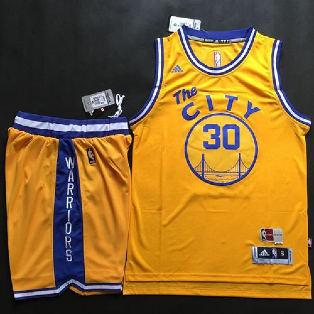 Warriors #30 Stephen Curry Gold Throwback The City A Set Stitched NBA Jersey 1