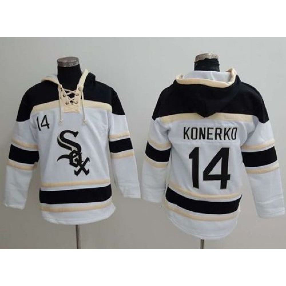 White Sox #14 Paul Konerko White Sawyer Hooded Sweatshirt MLB Hoodie 1