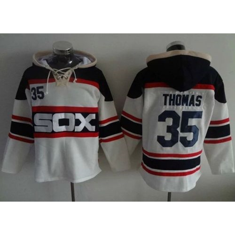 White Sox #35 Frank Thomas White Sawyer Hooded Sweatshirt Alternate Home MLB Hoodie 1