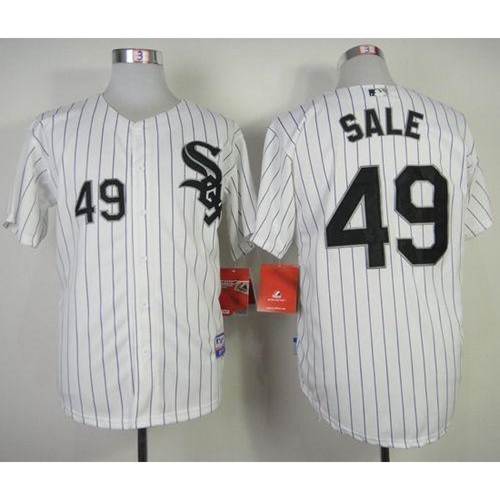 White Sox #49 Chris Sale White With Black Strip Stitched MLB Jersey 1