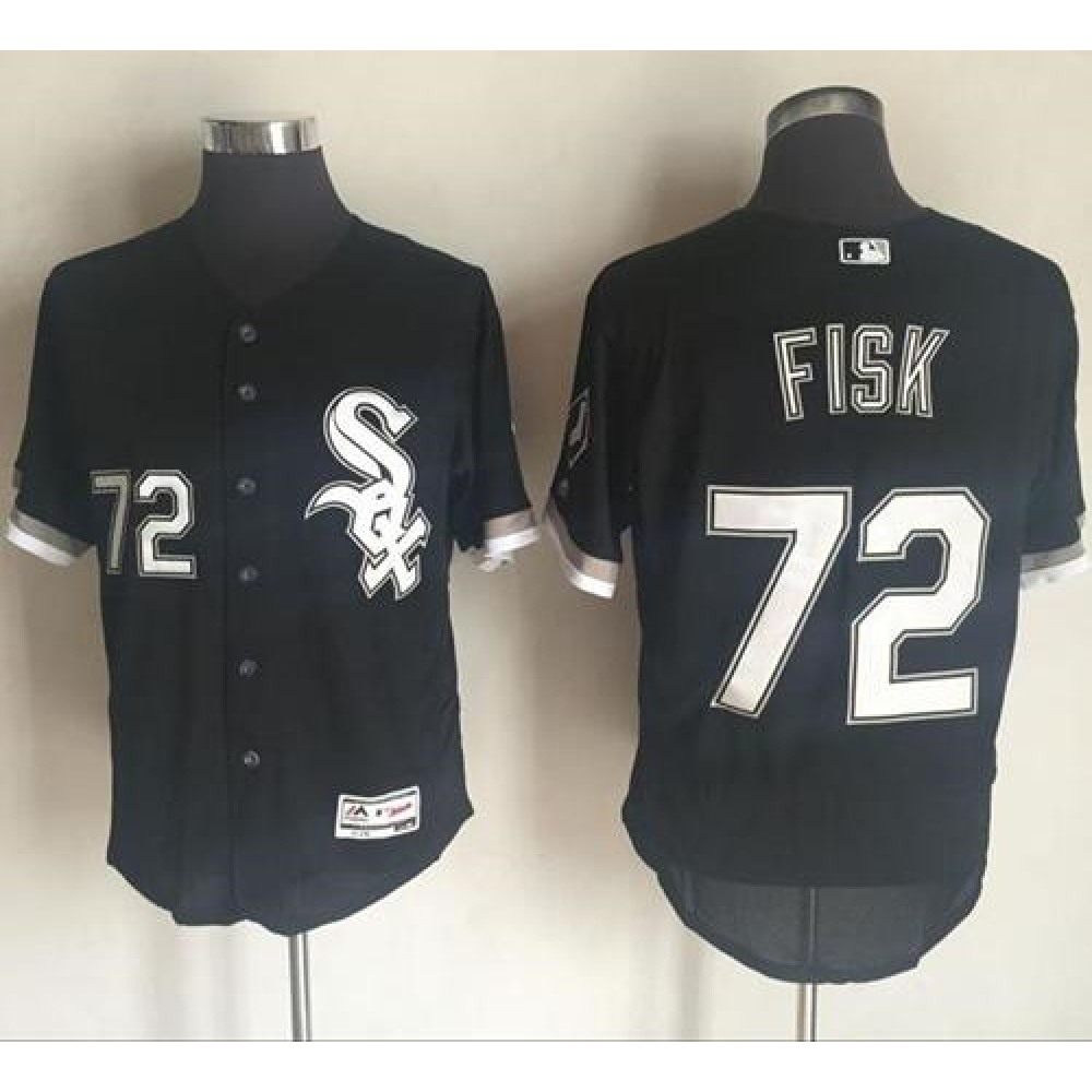 White Sox #72 Carlton Fisk Black Flexbase Authentic Collection Stitched MLB Jersey 1