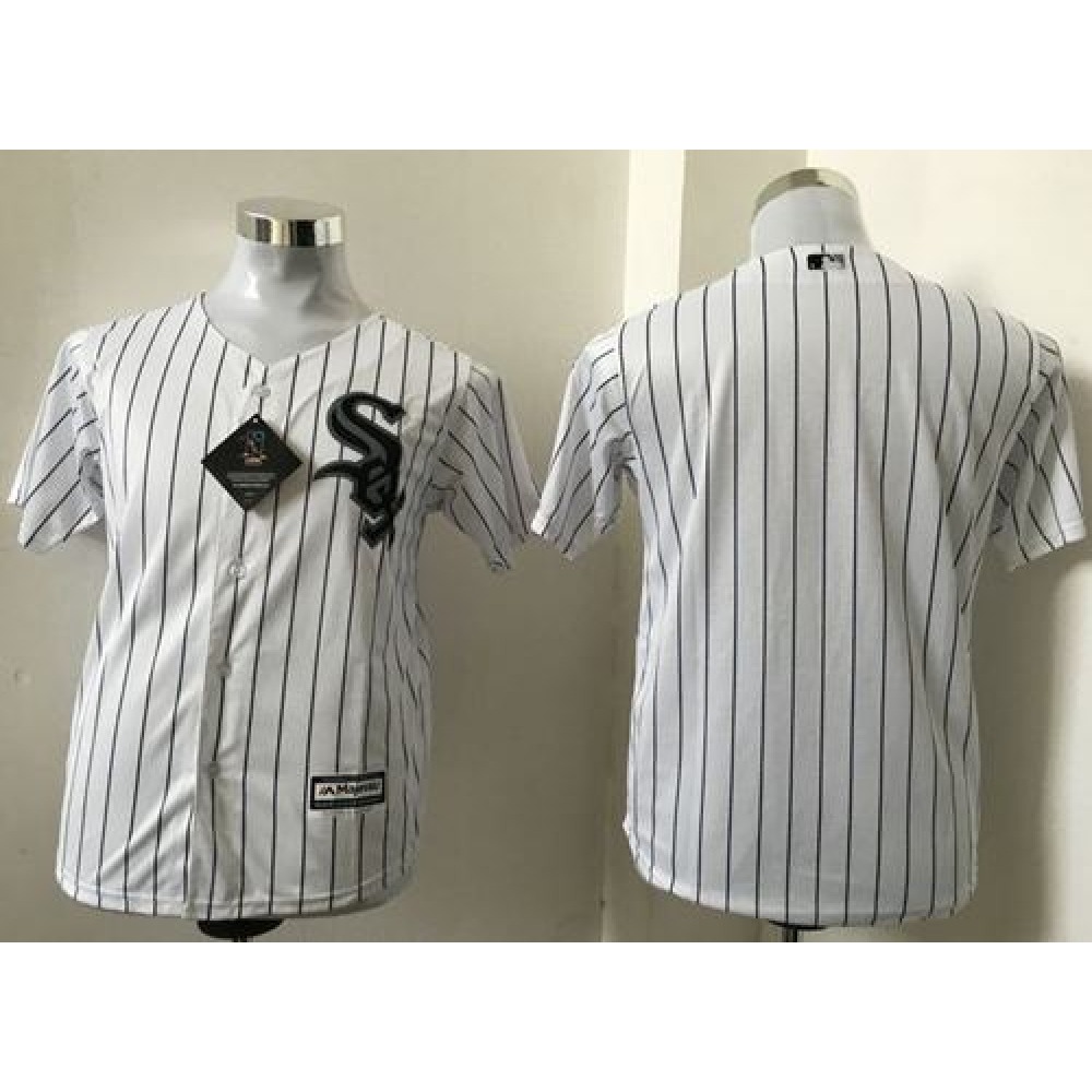 White Sox Blank White(Black Strip) Cool Base Stitched Youth MLB Jersey 1