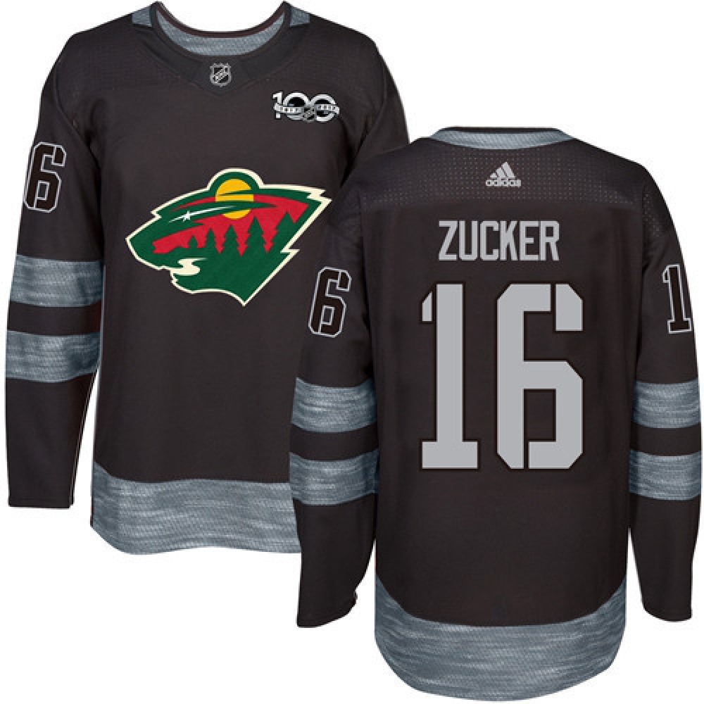 Wild #16 Jason Zucker Black 1917-2017 100th Anniversary Stitched NHL Jersey 1