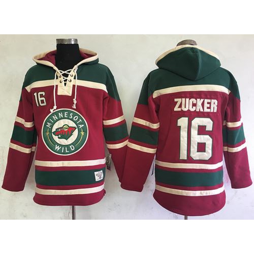 Wild #16 Jason Zucker Red Sawyer Hooded Sweatshirt Stitched NHL Jersey 1