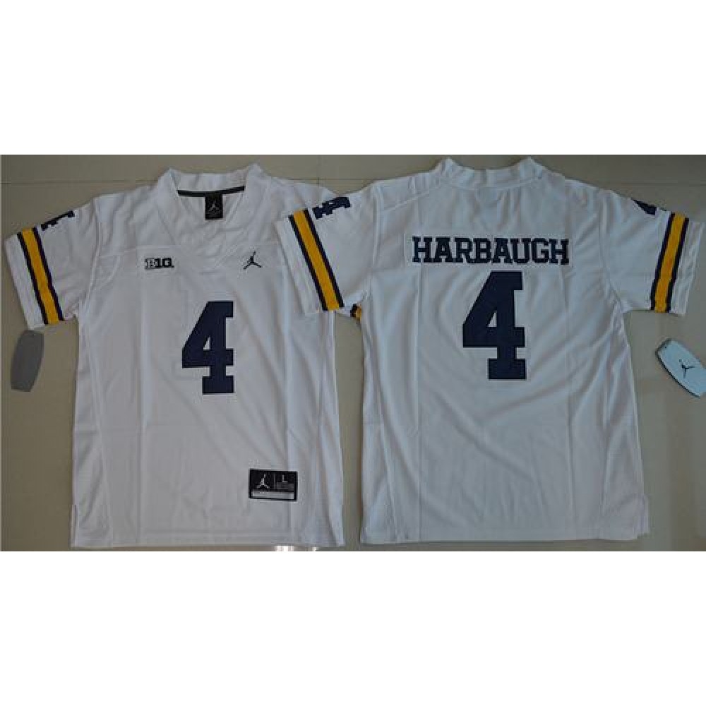 Wolverines #4 Jim Harbaugh White Stitched Youth NCAA Jersey 1
