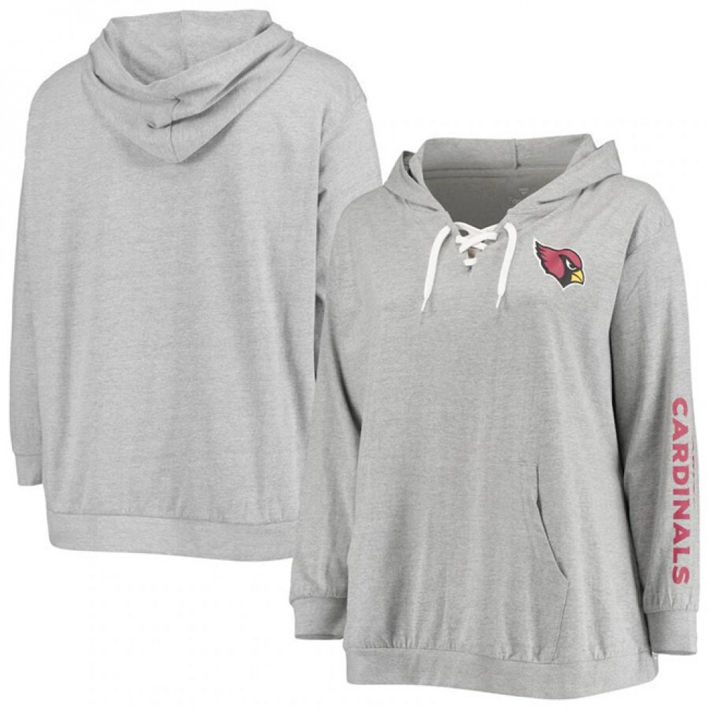 Women's Arizona Cardinals Heathered Gray Lace-Up Pullover Hoodie 1