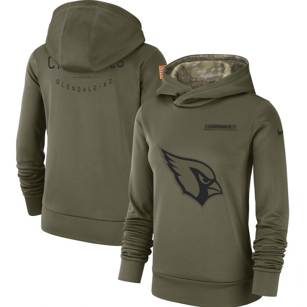 Women's Arizona Cardinals Olive Salute to Service Team Logo Performance Pullover NFL Hoodie 1