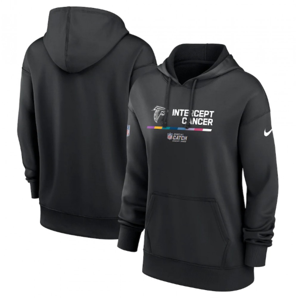 Women's Atlanta Falcons 2022 Black NFL Crucial Catch Therma Performance Pullover Hoodie(Run Small) 1