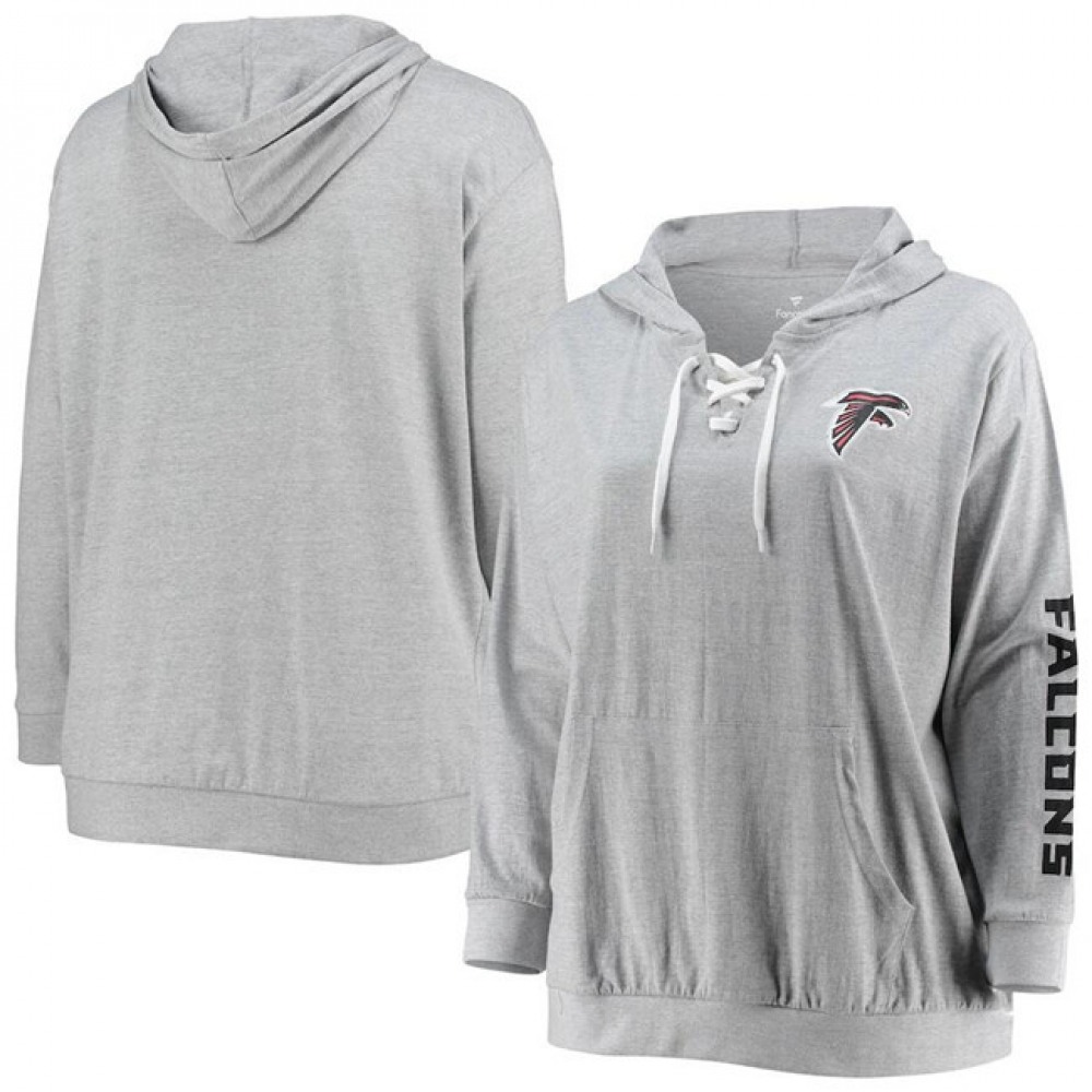 Women's Atlanta Falcons Heathered Gray Lace-Up Pullover Hoodie 1